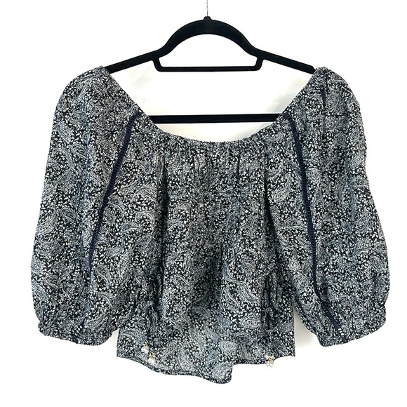 Sam Edelman Meadow Paisley Fields Gardenia Long Sleeve Off-Shoulder Top - Picture 3 of 9